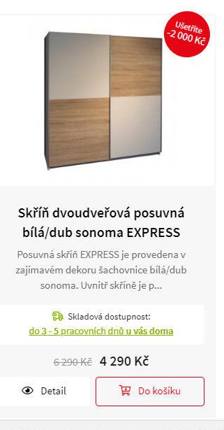 Skříň dvoudveřová posuvná bílá/dub sonoma EXPRESS