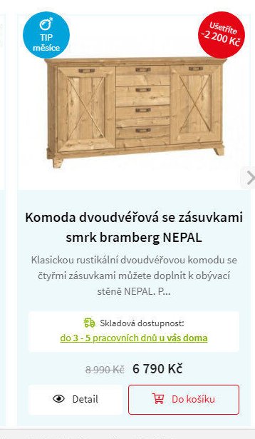 Komoda dvoudveřová se zásuvkami smrk bramberg NEPAL