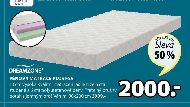 PĚNOVÁ MATRACE PLUS F55