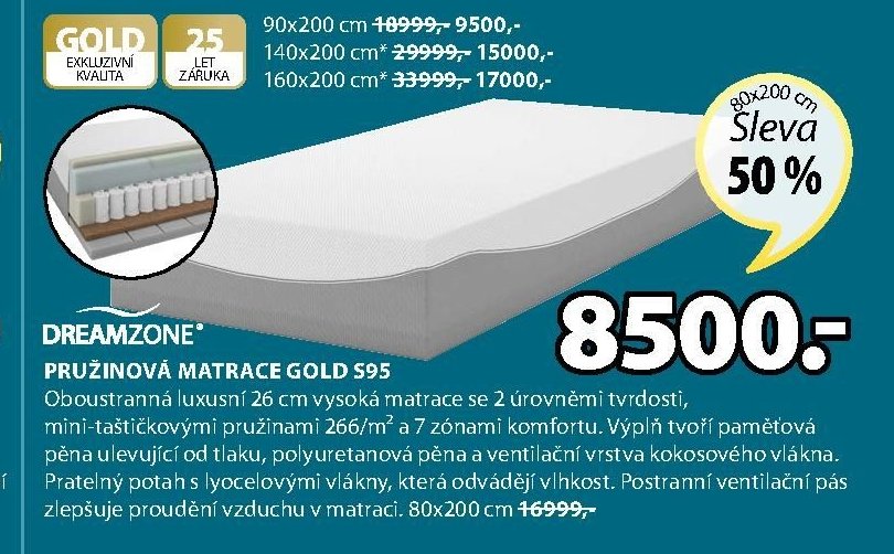 PRUŽINOVÁ MATRACE GOLD S95