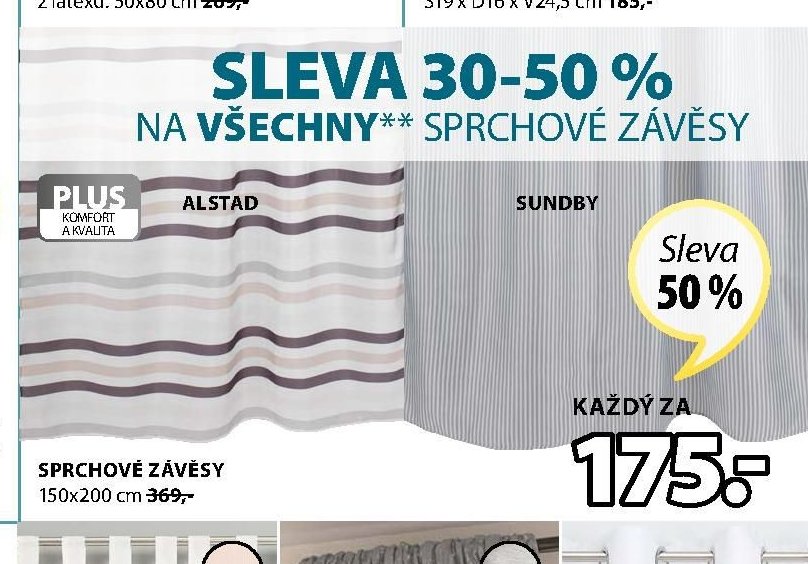 Sprchové závěsy ALSTAD a SUNDBY