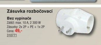 Zásuvka rozbočovací bez vypínače