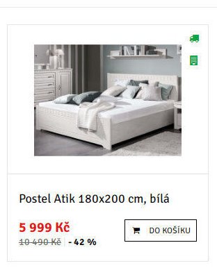 Postel Atik 180x200 cm, bílá