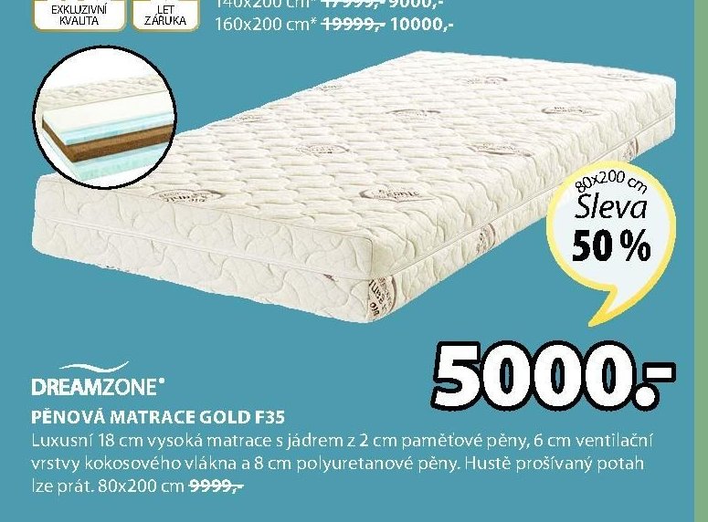 PĚNOVÁ MATRACE GOLD F35