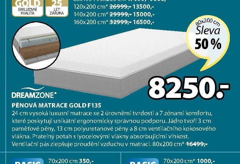 DREAMZONE PĚNOVÁ MATRACE GOLD F135