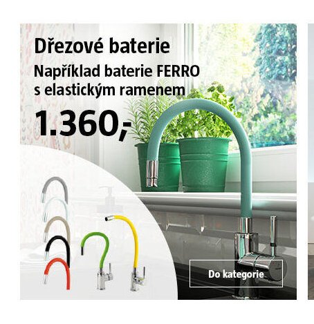Dřezové baterie Například baterie FERRO s elastickým ramenem