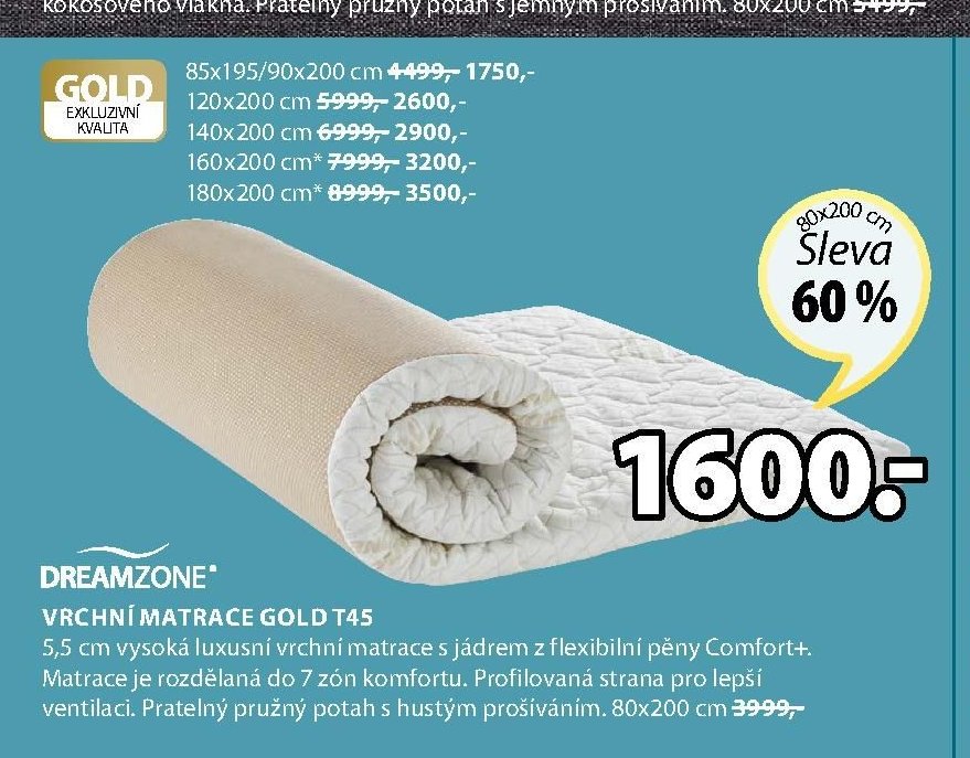 GOLD EXKLUZIVNÍ KVALITA VRCHNÍ MATRACE GOLD T45