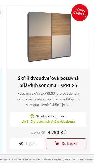 Skříň dvoudvéřová posuvná bílá/dub sonoma EXPRESS