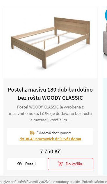 Postel z masivu 180 dub bardolíno bez roštu WOODY CLASSIC