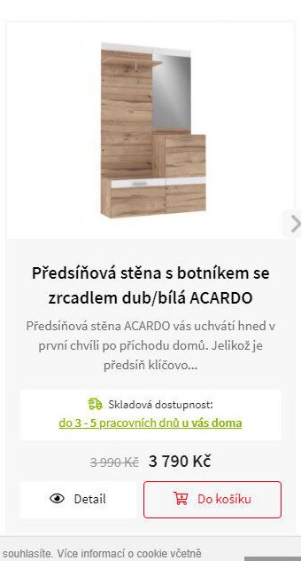 Předsíňová stěna s botníkem se zrcadlem dub/bílá ACARDO