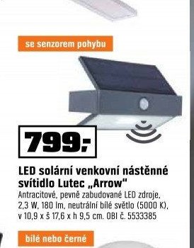 LED solární venkovní nástěnné svítidlo Lutec Arrow