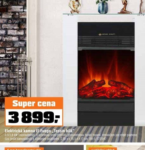 Elektrická kamna El Fuego „Tessin bílá“