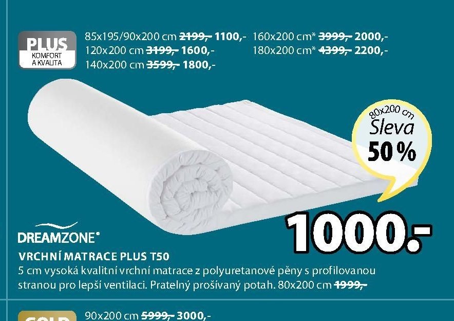 VRCHNÍ MATRACE PLUS T50