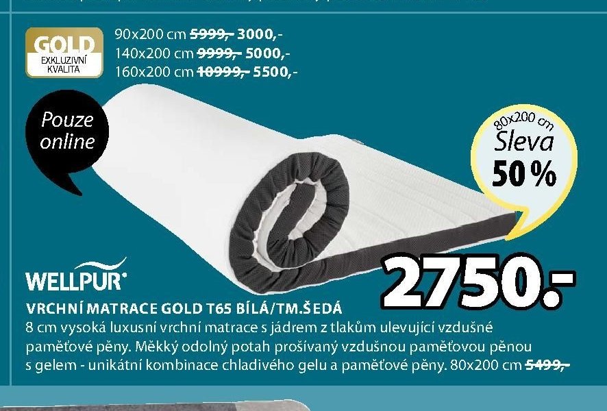VRCHNÍ MATRACE GOLD T65 BÍLÁ/TM.ŠEDÁ