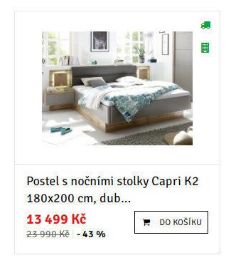 Postel s nočními stolky Capri K2 180x200 cm, dub...