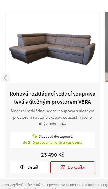 Rohová rozkládací sedací souprava levá s úložným prostorem VERA