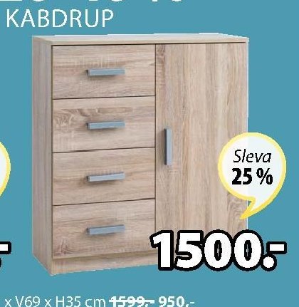 KOMODA KABDRUP 4 ZÁSUVKY, 1 DVEŘE