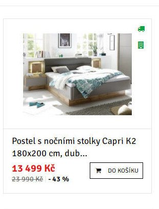 Postel s nočními stolky Capri K2 180x200 cm, dub...