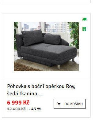 Pohovka s boční opěrkou Roy, šedá tkanina,...