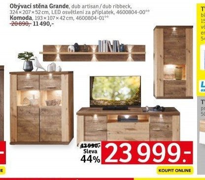Obývací stěna Grande, dub artisan/dub ribbeck, 324x207x52 cm