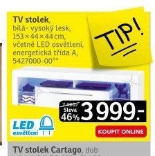 TV stolek, bílá-vysoký lesk, 153x44x44 cm, včetně LED osvětlení