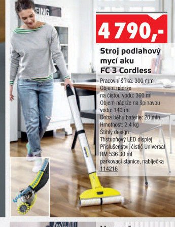 Stroj podlahový mycí aku FC 3 Cordless