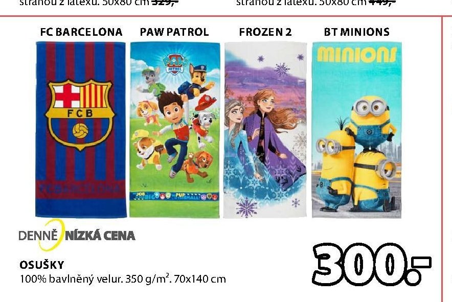 Osušky (FC Barcelona, Paw Patrol, Frozen 2, Minions)