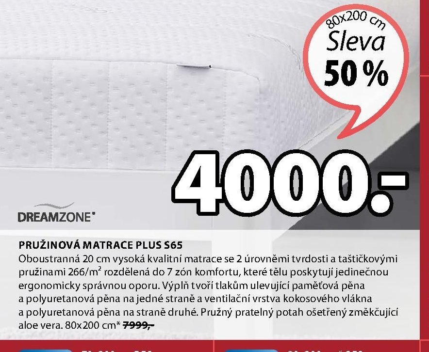 PRUŽINOVÁ MATRACE PLUS S65