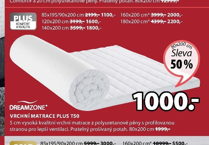 Vrchní matrace PLUS T50