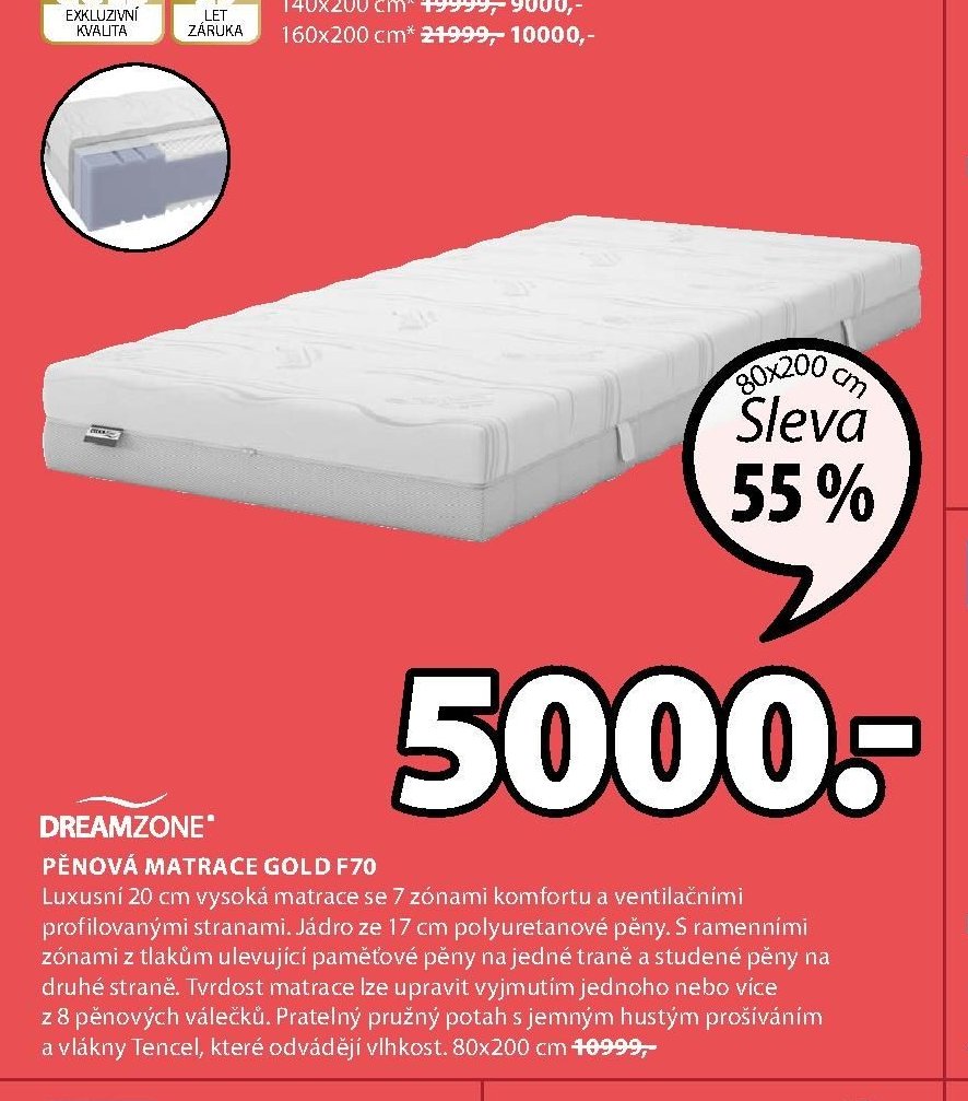PĚNOVÁ MATRACE GOLD F70