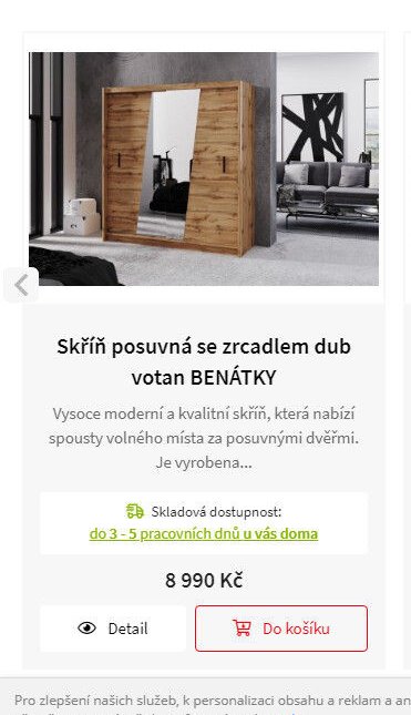 Skříň posuvná se zrcadlem dub votan BENÁTKY