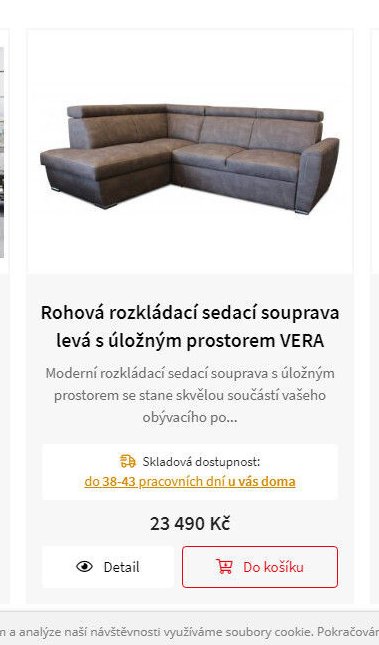 Rohová rozkládací sedací souprava levá s úložným prostorem VERA