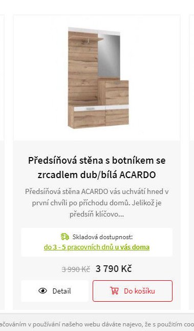 Předsíňová stěna s botníkem se zrcadlem dub/bílá ACARDO