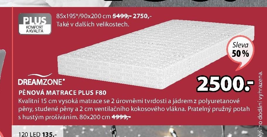 DREAMZONE PĚNOVÁ MATRACE PLUS F80