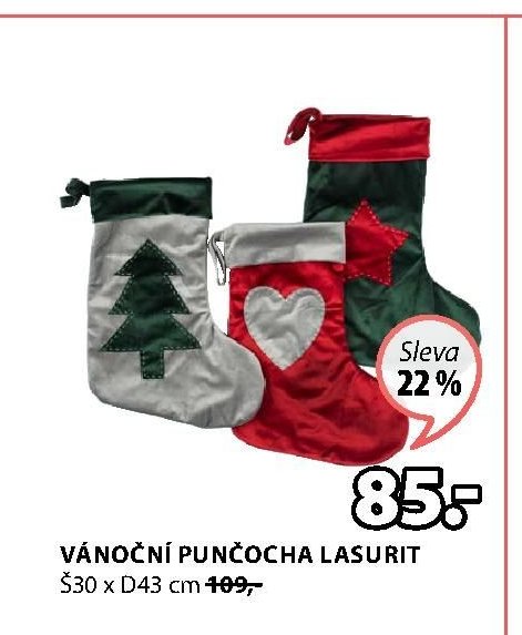 VÁNOČNÍ PUNČOCHA LASURIT Š30 x D43 cm
