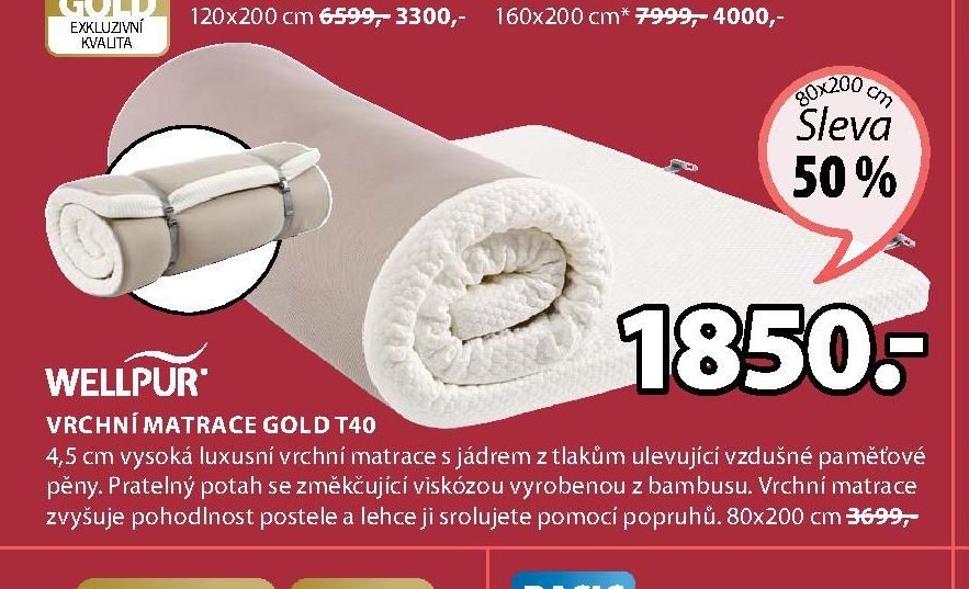 VRCHNÍ MATRACE GOLD T40