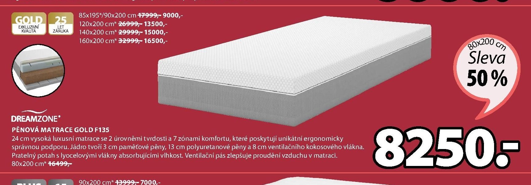 PĚNOVÁ MATRACE GOLD F135