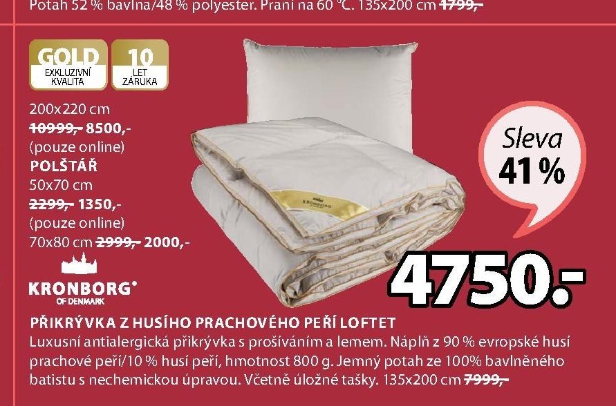 PŘÍKRÝVKA Z HUSÍHO PRACHOVÉHO PEŘÍ LOFTET