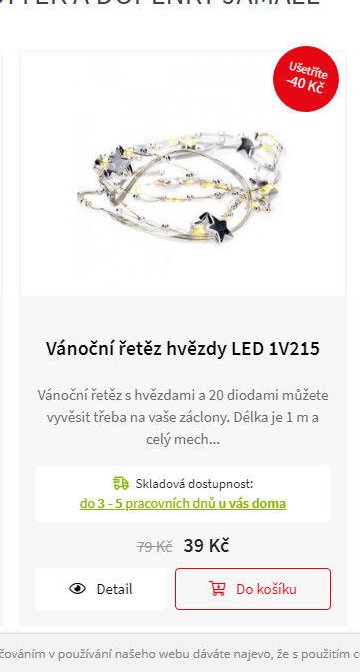 Vánoční řetěz hvězdy LED 1V215