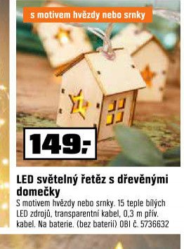LED světelný řetěz s dřevěnými domečky