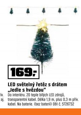 LED světelný řetěz s drátem „Jedle s hvězdou“