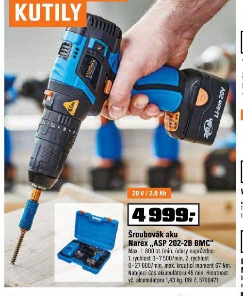 Šroubovák aku Narex ASP 202-2B BMC