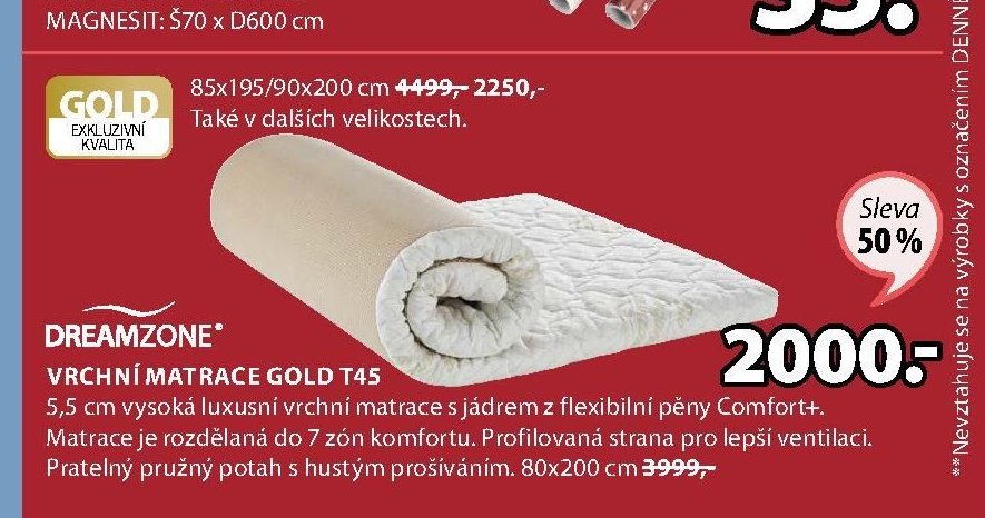 VRCHNÍ MATRACE GOLD T45