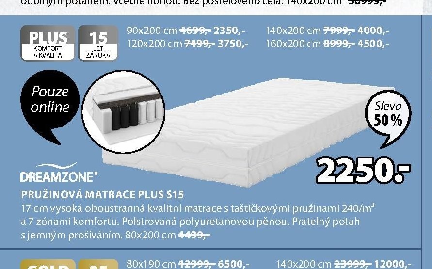 Pružinová matrace PLUS S15