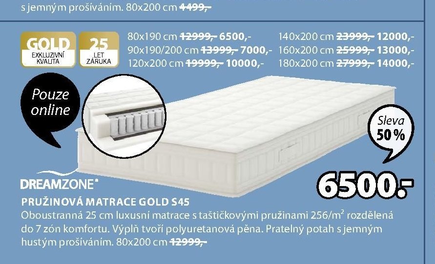 Pružinová matrace GOLD S45