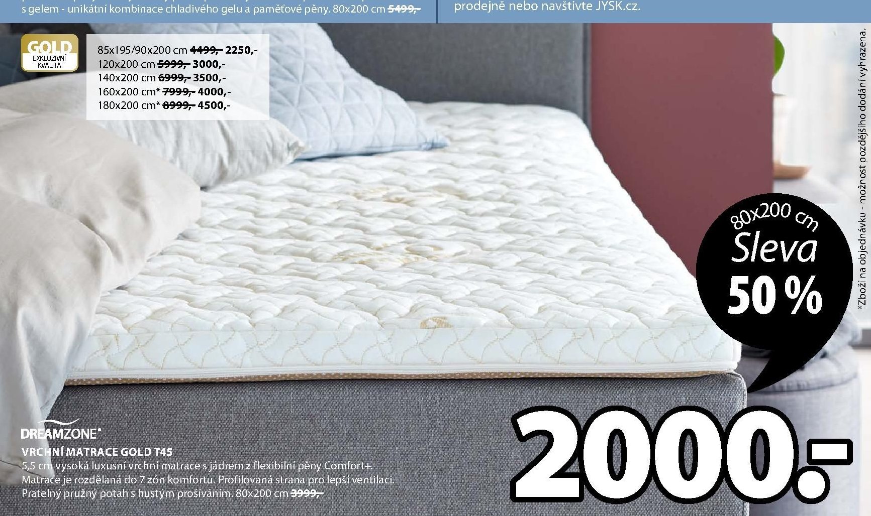 DREAMZONE VRCHNÍ MATRACE GOLD T45