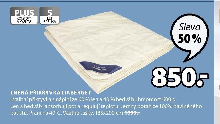 LNĚNÁ PŘIKRÝVKA LIABERGET