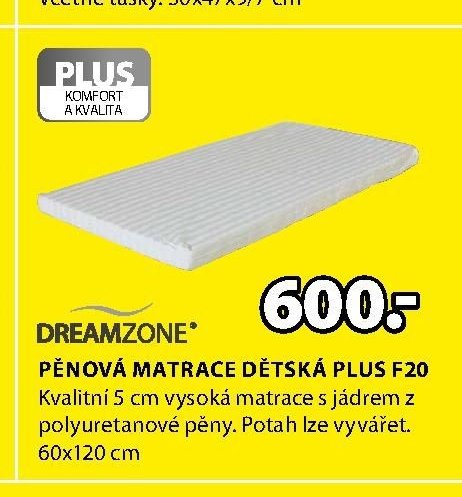 PĚNOVÁ MATRACE DĚTSKÁ PLUS F20