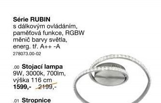 Stojací lampa 9W, 3000k, 700lm, výška 116 cm