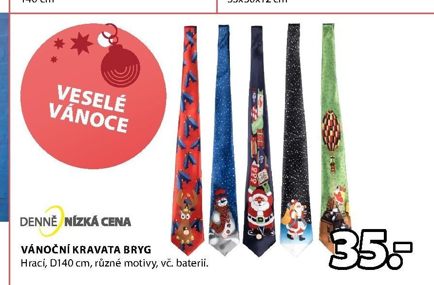 VÁNOČNÍ KRAVATA BRYG Hrací, D140 cm, různé motivy, vč. baterií.